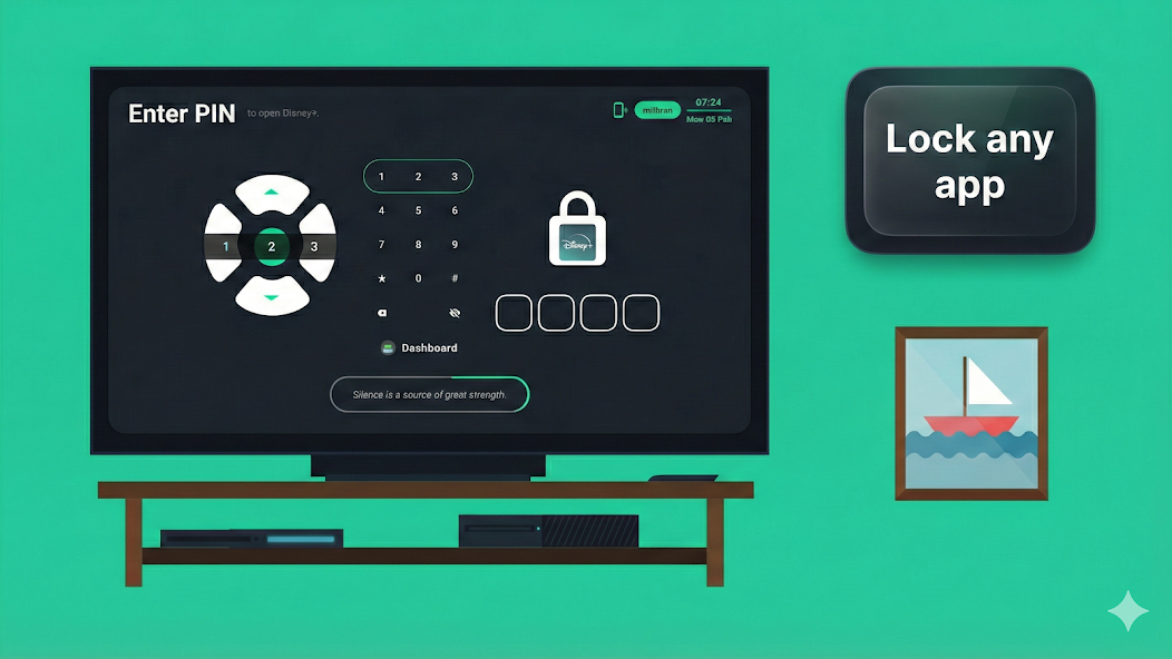 tvusage PIN app lock screen on a television